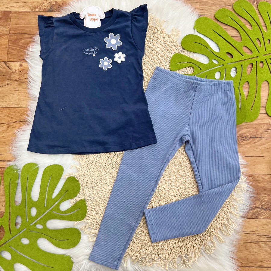 Conj. Blusa Made it Myself e Calça Legging Canelada - Marinho e Azul Jeans